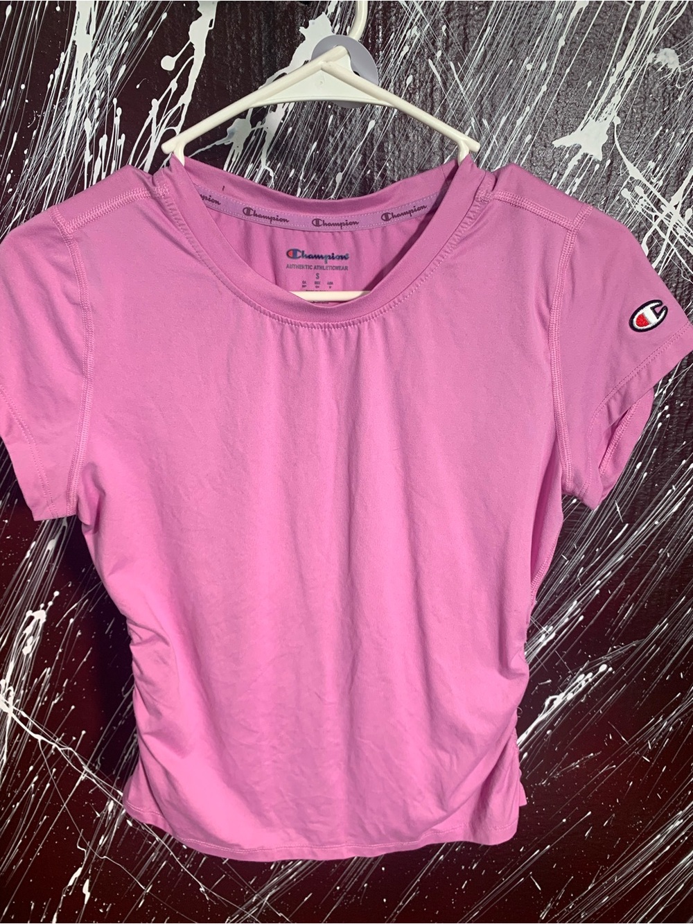 Champion Pink Short Sleeve Crew Tee with‎ Sleeve Logo